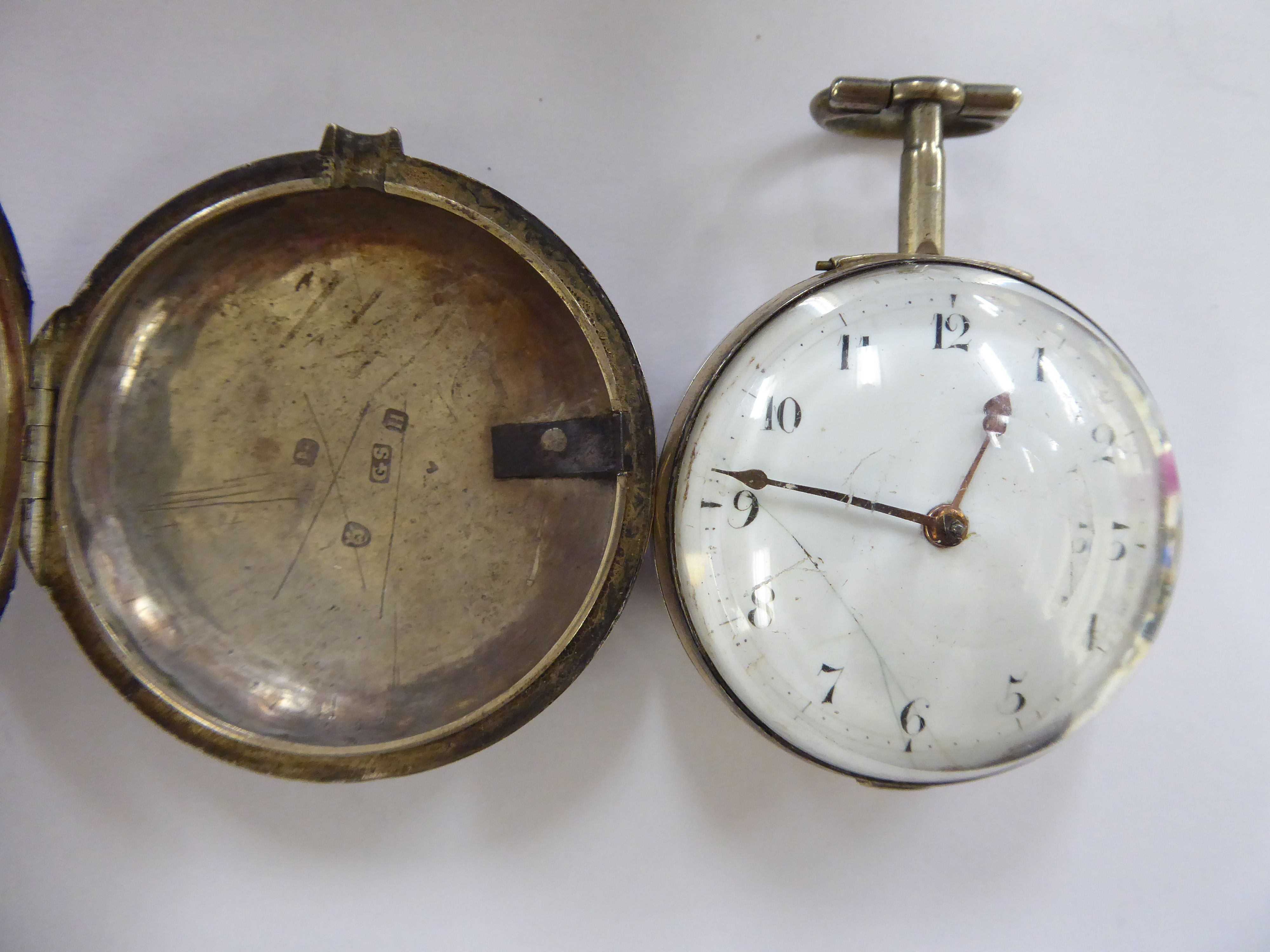 An early 19thC silver pair cased pocket watch, the fusee movement inscribed Batin, Waterhouse, - Image 2 of 2