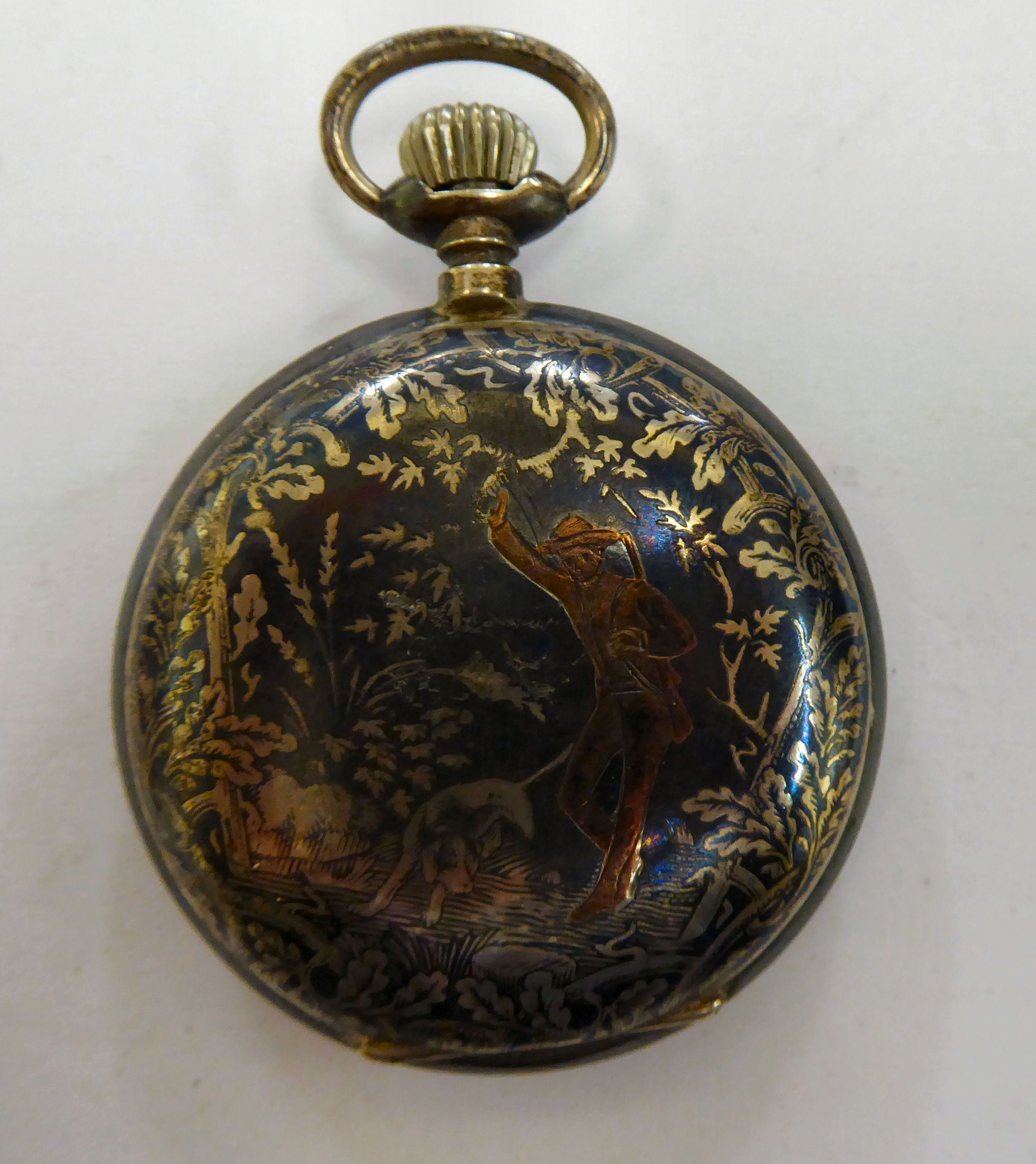 A late 19thC Continental silver coloured metal cased full hunter pocket watch, - Image 2 of 4