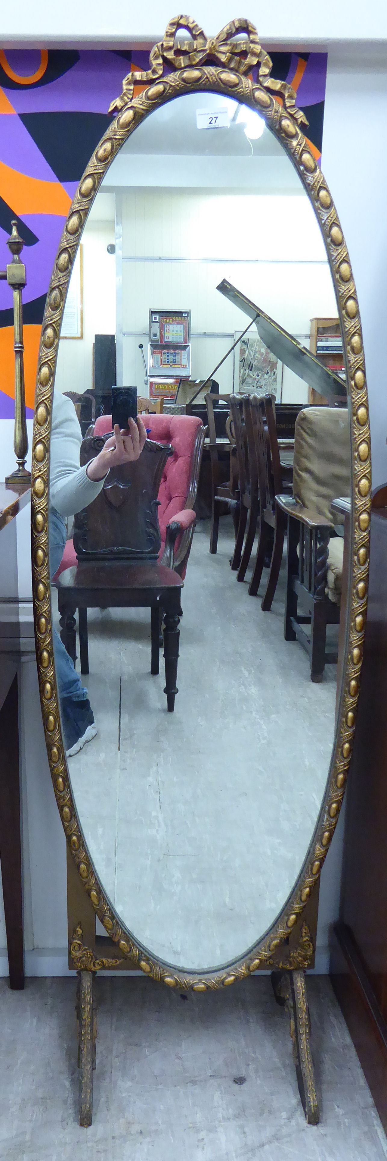 A modern 'antique' inspired gilded wooden framed cheval mirror,