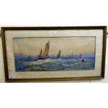 H Bingley - sailing ships on choppy seas watercolour bears a signature 9'' x 22'' framed