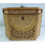 A Georgian pine, rolled and scrolled gilt metal clad tea caddy of elongated octagonal form,