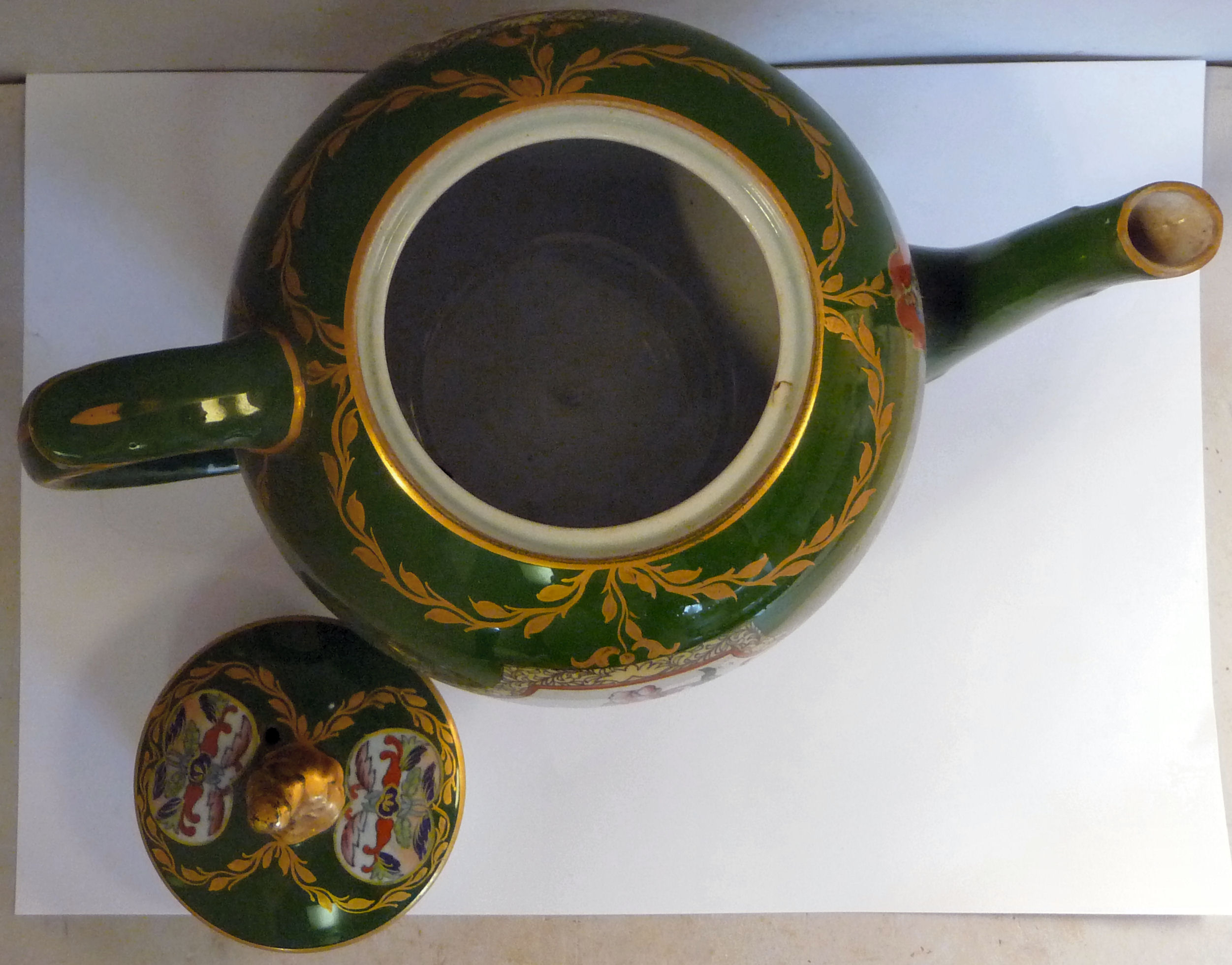 A mid 19thC Ashworth sage green glazed Ironstone china ovoid shaped teapot and lid, - Image 3 of 7