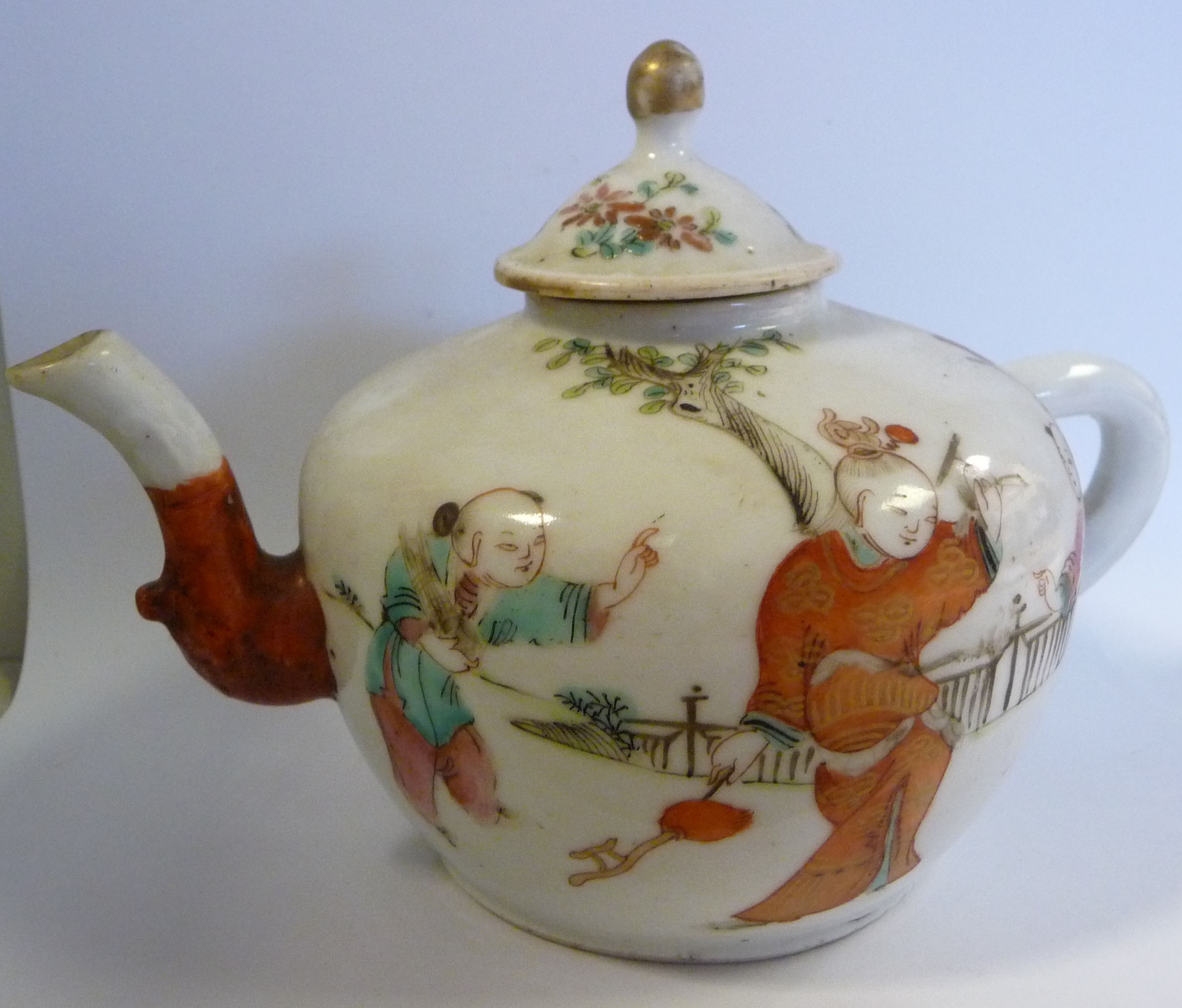 A late 18thC Chinese porcelain small, round teapot and lid, - Image 3 of 8