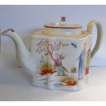 An early 19thC New Hall porcelain teapot of straight sided,