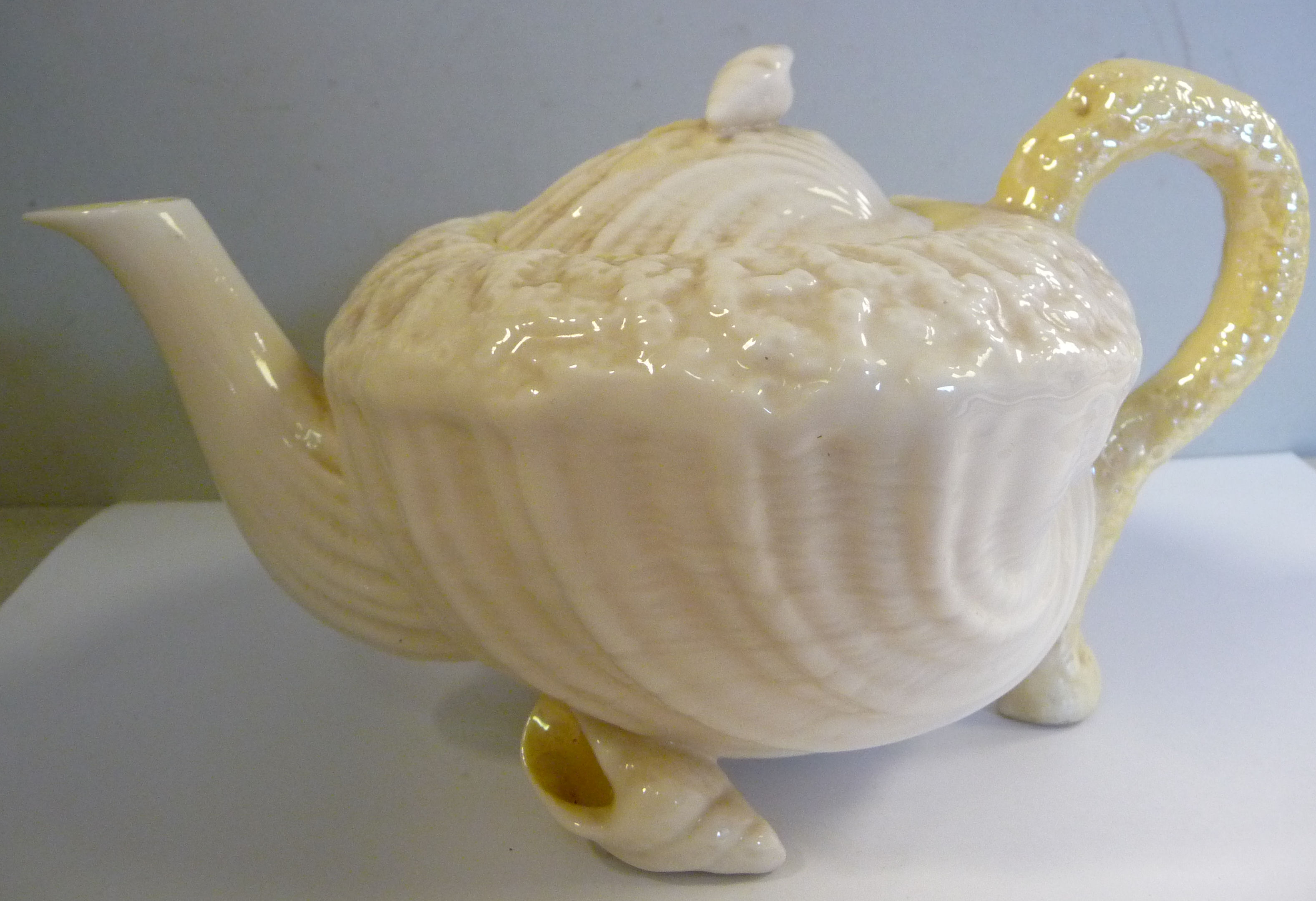 A Belleek cream coloured and tinted yellow lustre glazed, - Image 3 of 6