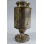 A George III silver drum design sander, the perforated, domed cover on a threaded connection,