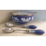 An early 20thC Wedgwood blue Jasper stoneware salad bowl,