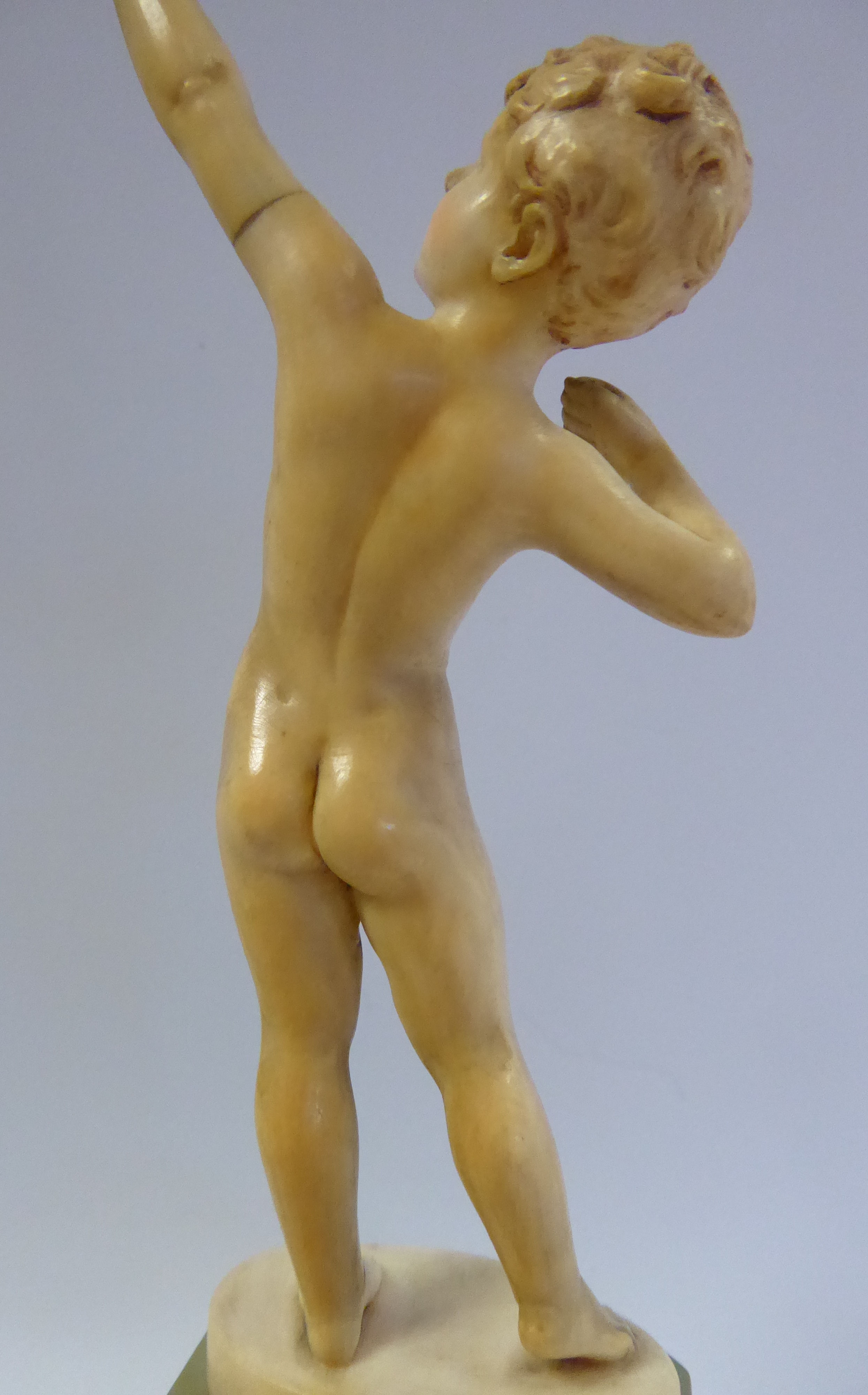 F Prieiss - 'The Archer' a carved ivory figure, (bow missing) bears a signature, - Image 6 of 7