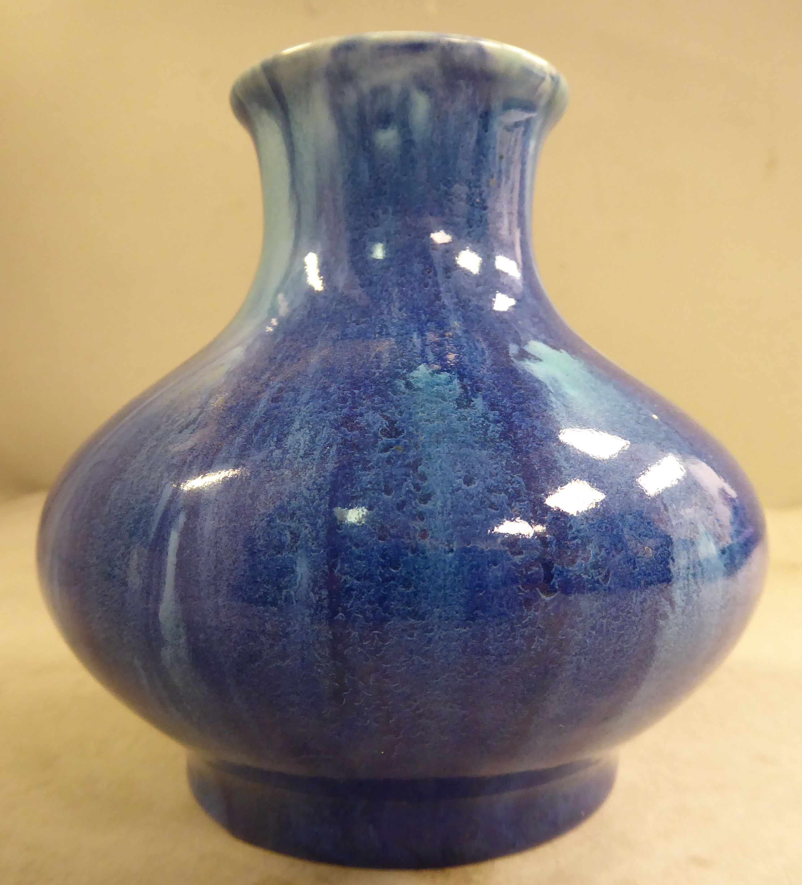 A Royal Lancastrian streaky blue drip glazed pottery vase of squat, - Image 2 of 4