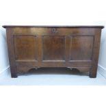 A mid 18thC honey coloured, dowelled oak chest with straight sides,