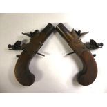 A pair of late 18th/early 19thC English flintlock muff pistols with folding triggers and safety