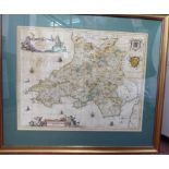 A mid 17thC Jansson coloured map 'Principatvs Walliae pars Australis Vulgo South-Wales'