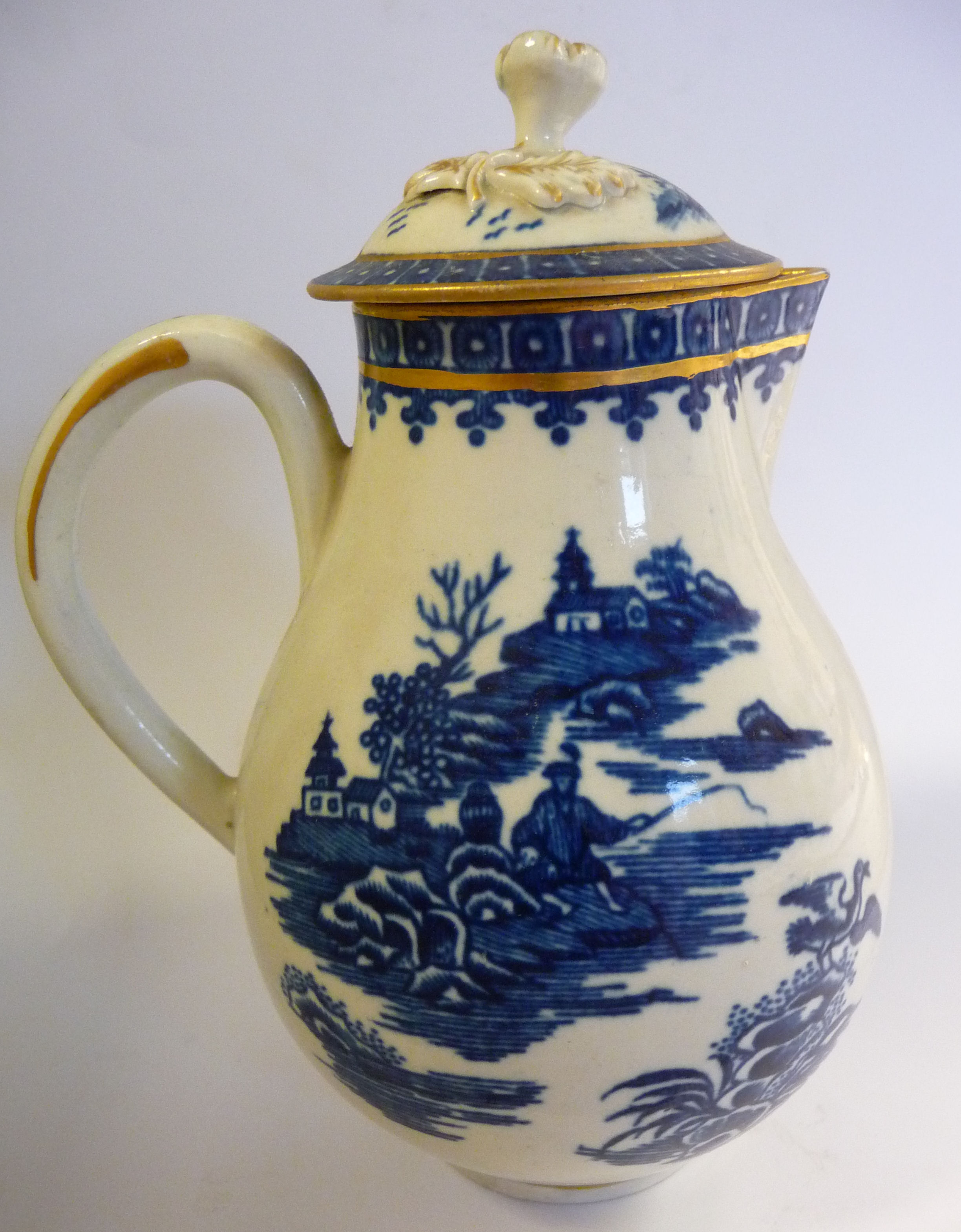 A late 18thC Dr Wall period Worcester porcelain ovoid shaped, sparrow beak jug and lid, - Image 3 of 7