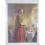 John Absolon - peasant woman in her kitchen watercolour bears a signature 9.
