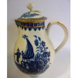 A late 18thC Dr Wall period Worcester porcelain ovoid shaped, sparrow beak jug and lid,