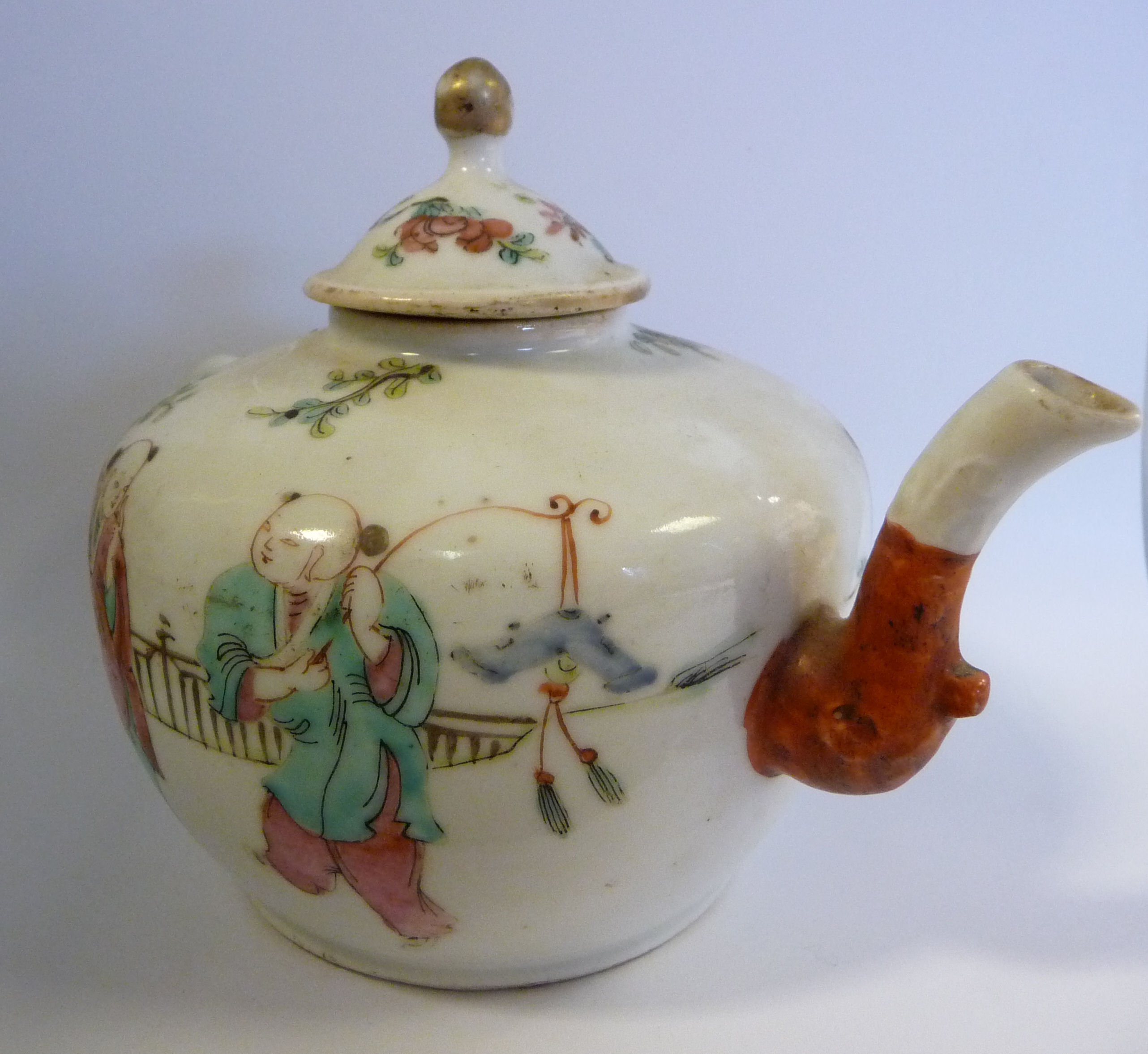 A late 18thC Chinese porcelain small, round teapot and lid, - Image 2 of 8