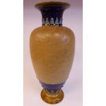 A Royal Doulton blue and brown glazed vase of baluster form,