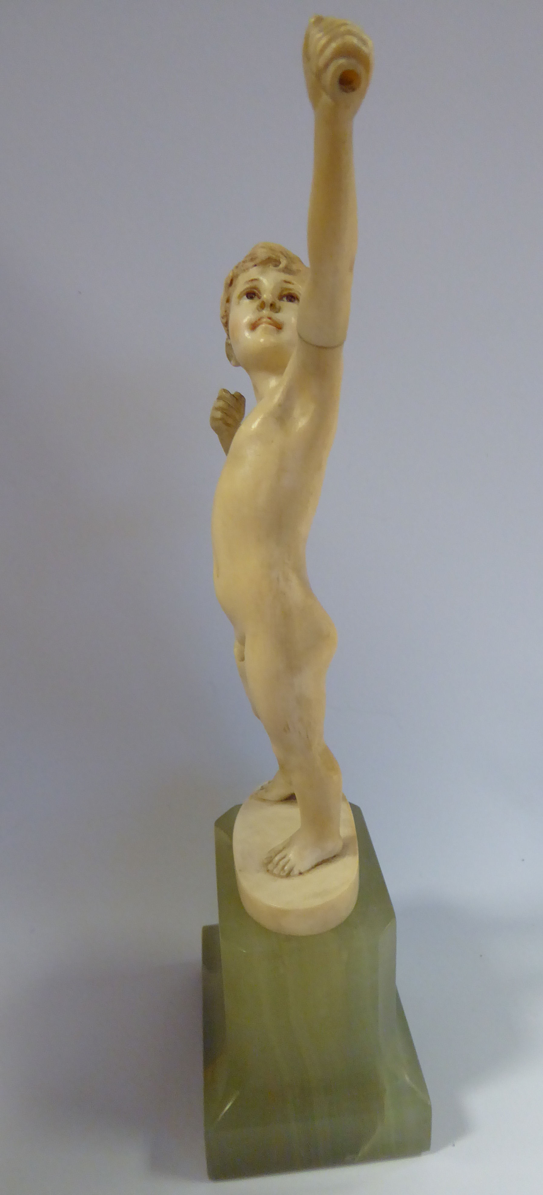 F Prieiss - 'The Archer' a carved ivory figure, (bow missing) bears a signature, - Image 4 of 7