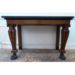 A late 19thC Empire style partially ebonised oak pier table with a black marble top,