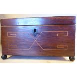 A Regency Zebra wood veneered tea casket with satinwood string inlaid ornament, straight sides,