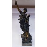 20thC British School - 'A Sailor's Farewell' a cast and patinated green and gilt bronze figure,