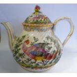 A late 19thC French porcelain bulbous wrythen moulded teapot and domed lid,