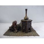 An early 20thC painted cold cast bronze novelty inkstand,