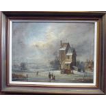 Michael Jeffries - a Flemish winter scene with figures in the foreground,