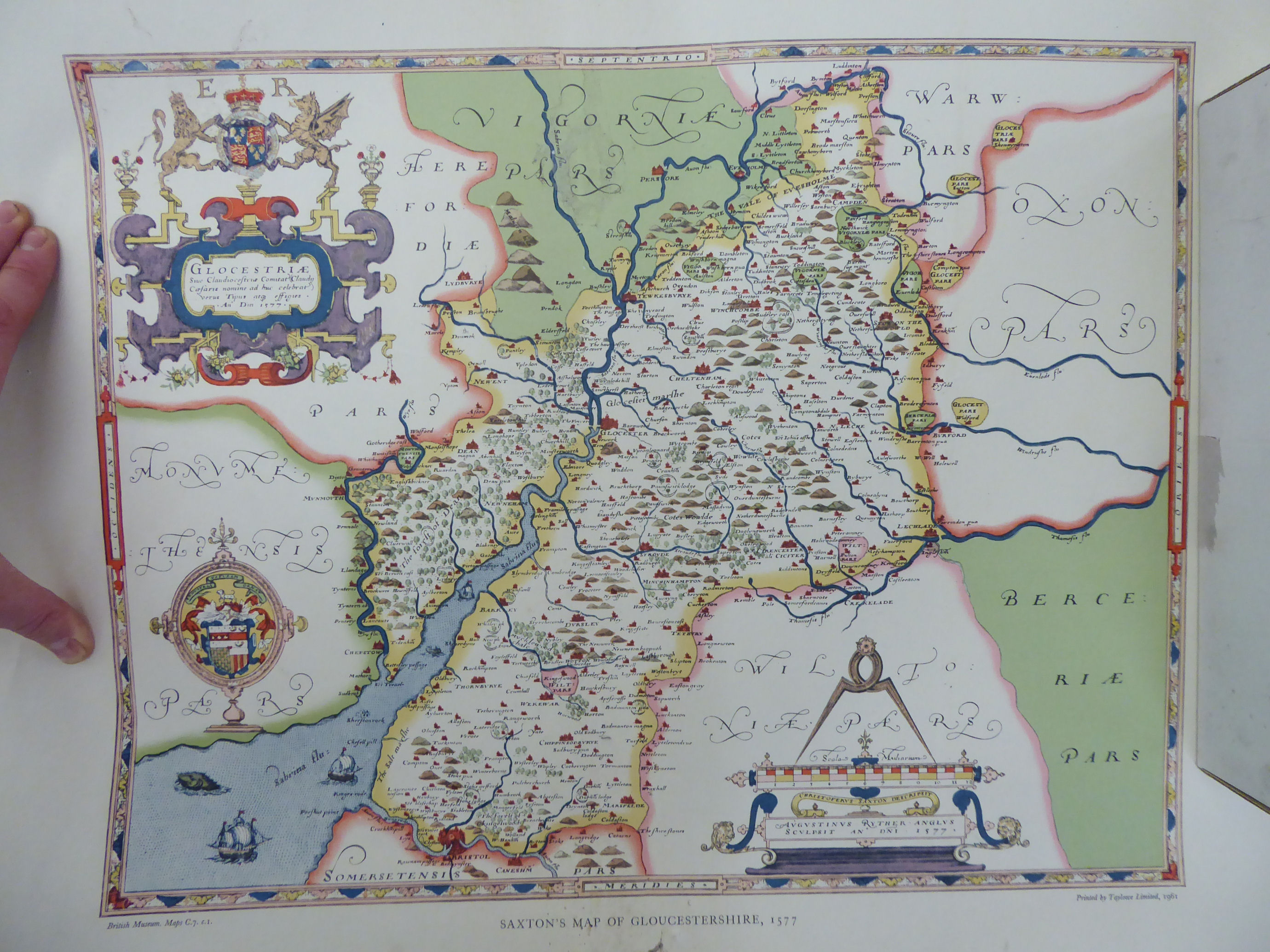 Eighteen unframed 1960s re-prints of Saxton's 16thC coloured county maps: to include Somerset and