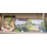 JC Perkins - five unframed pictures: to include three scenes in the Henley area oil on paper/board