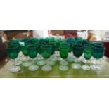 Victorian coloured drinking glasses: to include green pedestal wines RAM