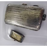 A lady's 'vintage' silver rectangular cased wristwatch,