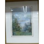 E Benvenati - a view over a North Italian lake watercolour bears a signature 11'' x 8'' framed