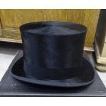 A Joshua Turner of Piccadilly black silk top hat 20'' circumference,