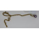 A pear shaped amethyst and diamond set pendant,