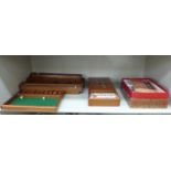 20thC teak and other hardwood cased games and accessories: to include Mah-jong and counter racks