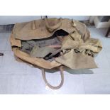 Various World War II and later British military canvas and webbing kit bags,