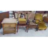 Small furniture: to include a modern stained beech and elm finished open arm commode chair,