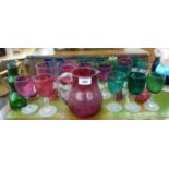 Victorian coloured glassware: to include a cranberry jug 6''h RAM