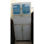 A 1950s blue painted wooden kitchen cabinet,