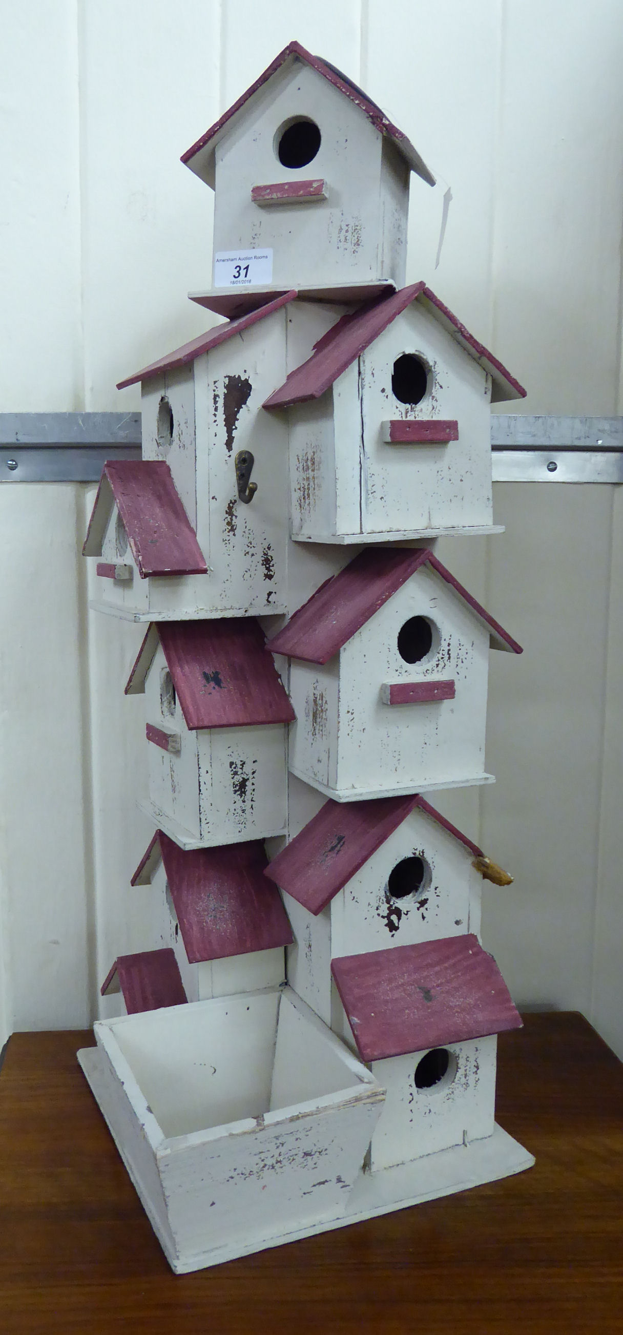 Modern painted softwood bird boxes,