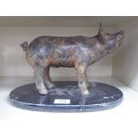 A modern cast and patinated bronze model, a piglet,