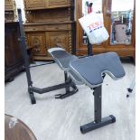 An 'as new' grey painted metal weight bench with various attachments LAB