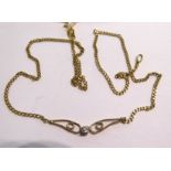 A 9ct gold necklet with a single diamond,