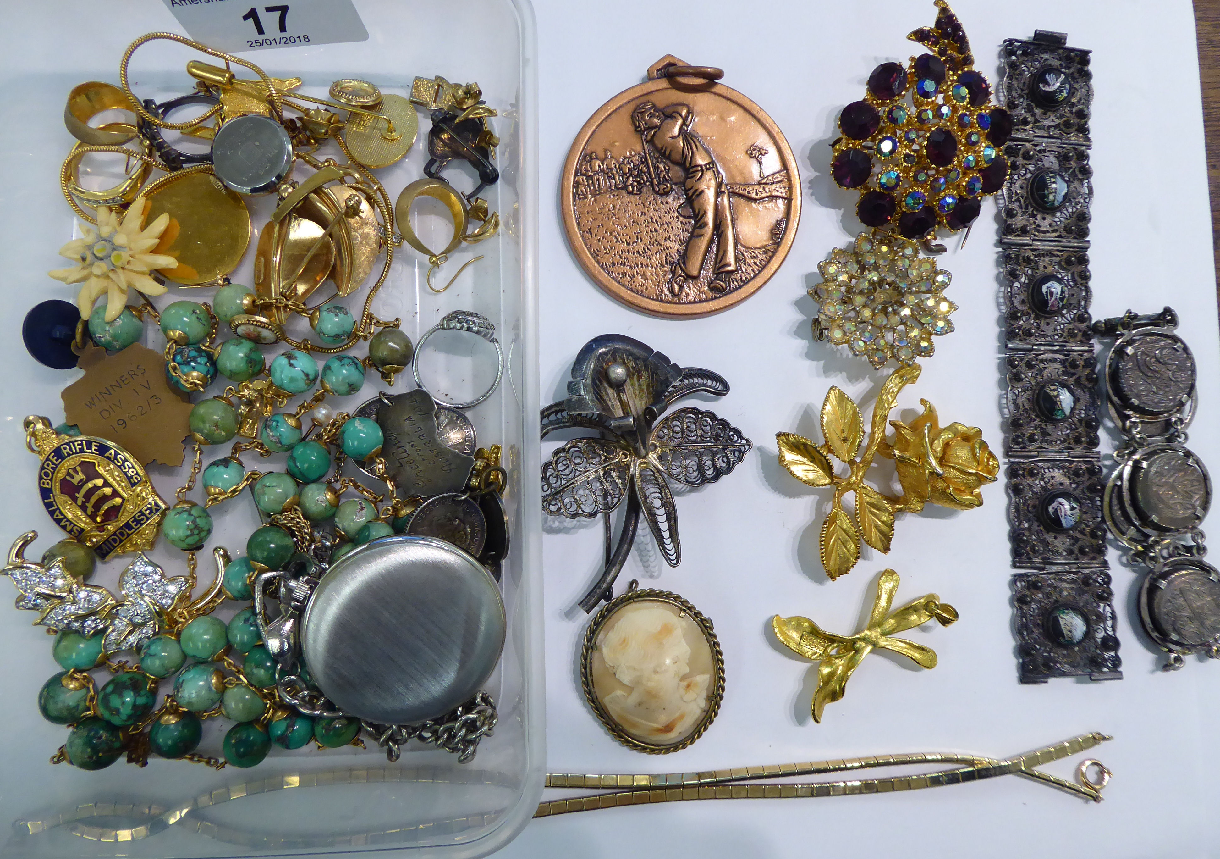 Costume jewellery and items of personal ornament: to include a Sterling silver floral brooch;