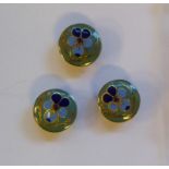 A set of three 'antique' gilded, blue and green enamel,