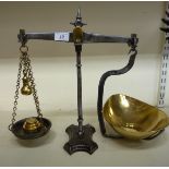 A set of mid 20thC iron framed scales with brass weights 16''h S