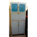 A 1950s blue painted wooden kitchen cabinet,