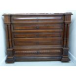 A late 19thC French kingwood veneered and oak inverted breakfront chest,