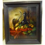 Late 19thC Dutch School - a still life study, a wine ewer, grapes,